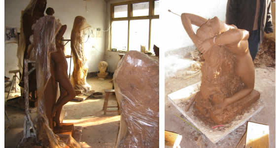 K�nstlergalerie mit Tonmodellen von  Menschenstatuen. Die Bildhauerei ist gleich nebenan. Echtes Bildhauerisches K�nnen ist hier sehr wichtig. Bildhauerische Meisterleistungen werden hier vollbracht.